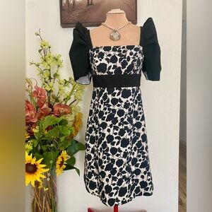 Elegant Black and White Floral Filipiniana Dress with Butterfly Sleeves Size 6